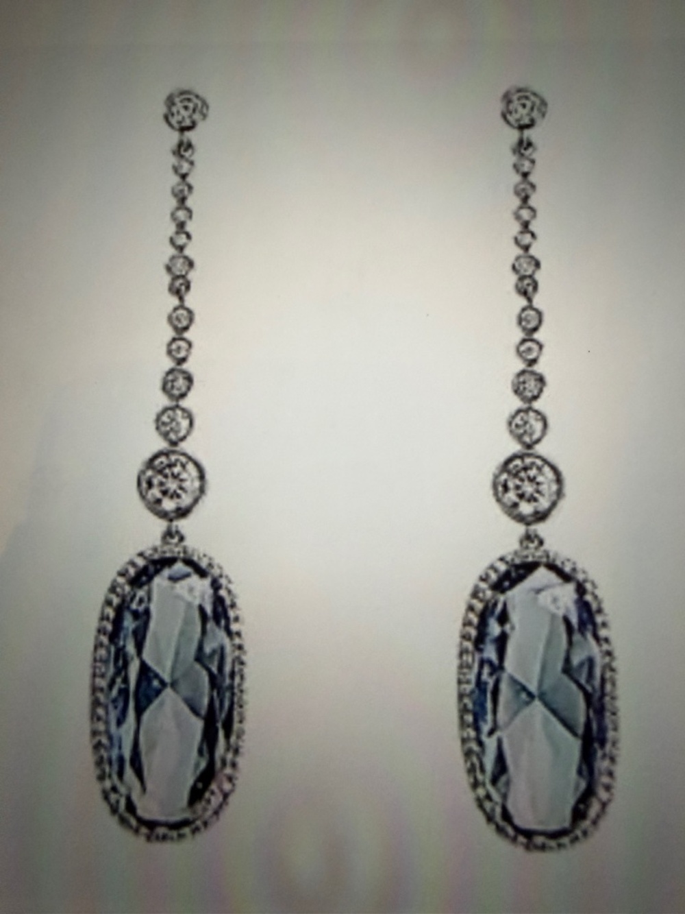 Acquamarine and White Sapphire Drop Earrings: 14kt White Gold/Silver